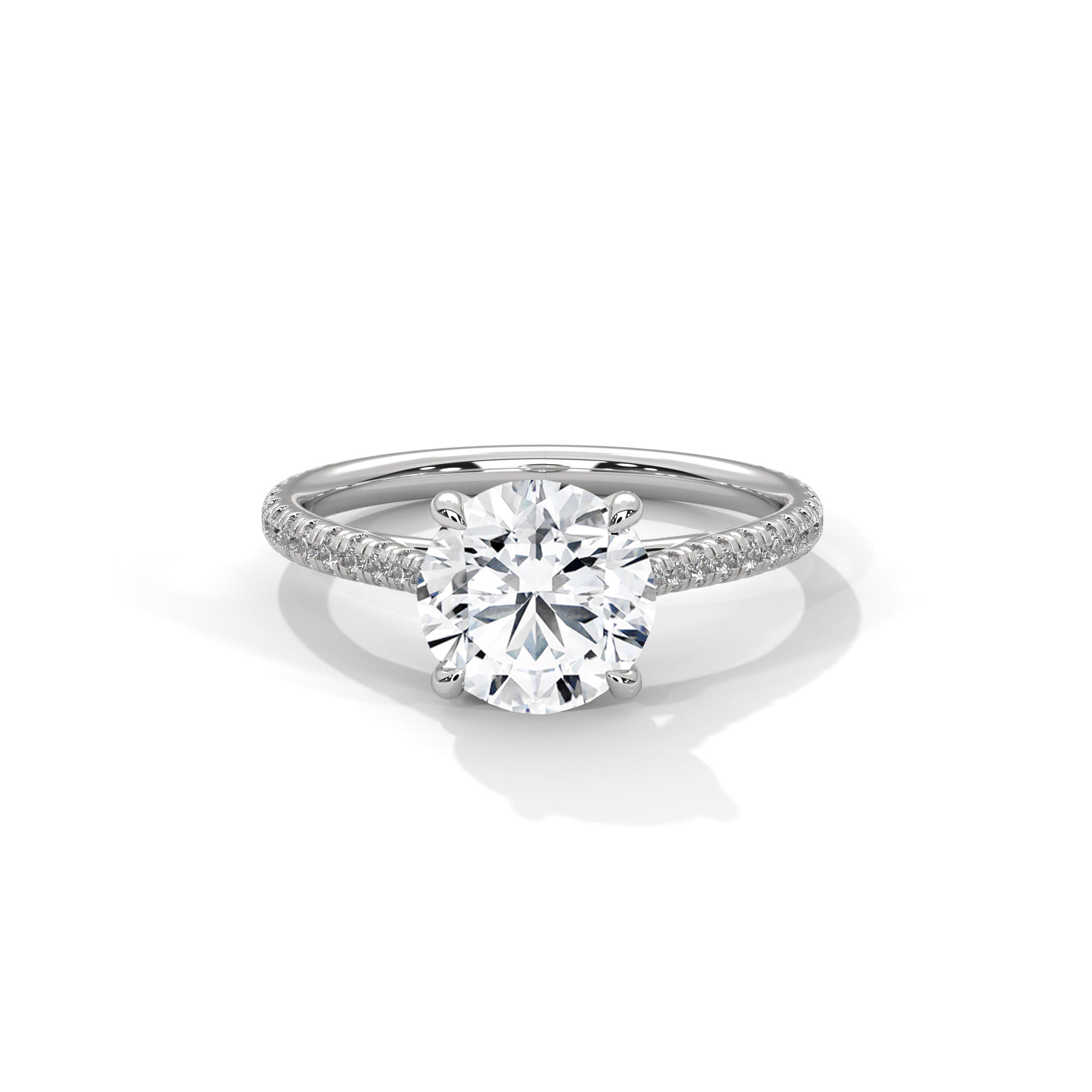 Four Prong Cathedral Engagement Ring with Pave in Platinum | Lab Grown Diamond