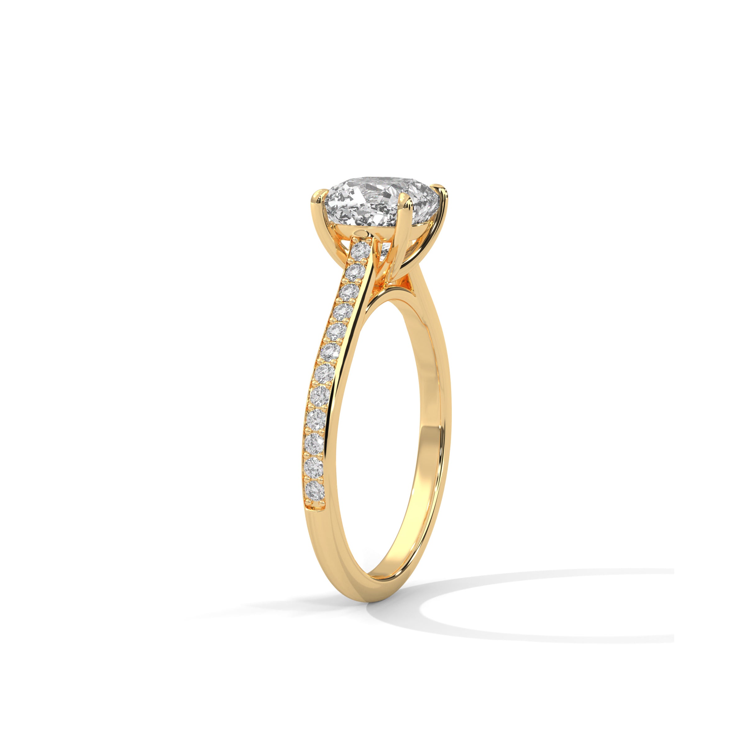 Cushion Cathedral Engagement Ring with Pave 18K | Lab Grown Diamond