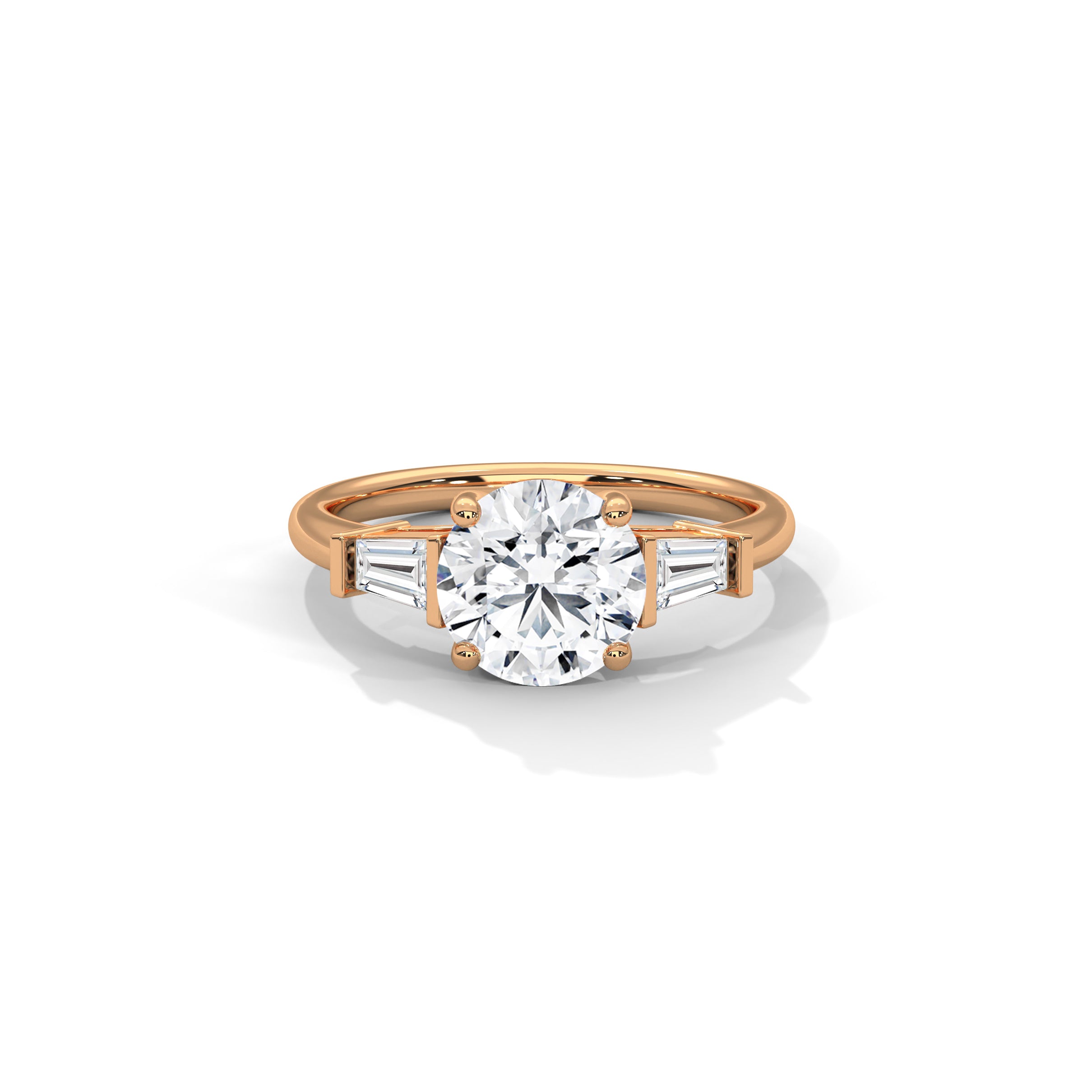 Three Stone Engagement Ring with Baguettes 18K Rose Gold | Lab Grown Diamond