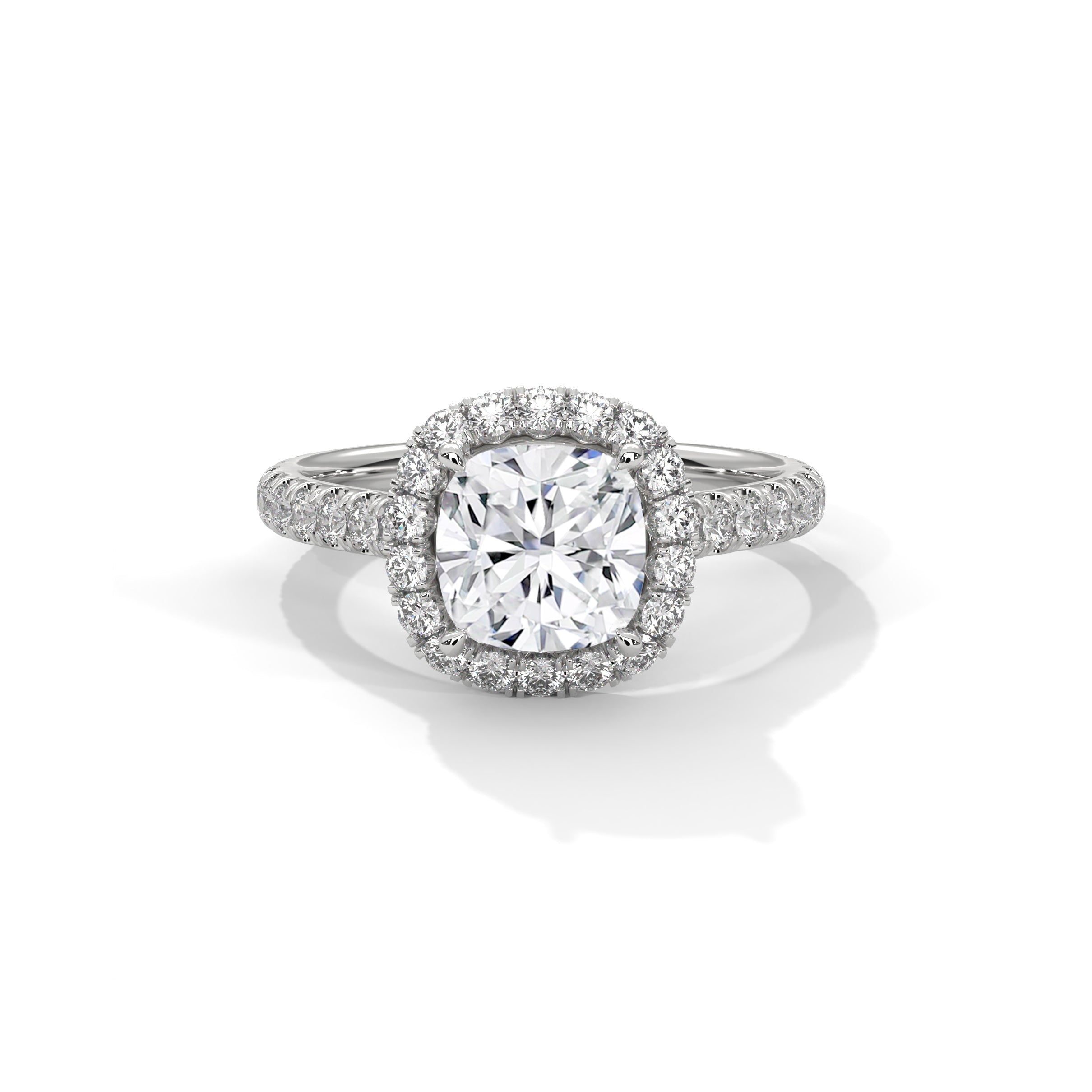 Cushion Halo Cathedral Engagement Ring with Pave Platinum | Lab Grown Diamond