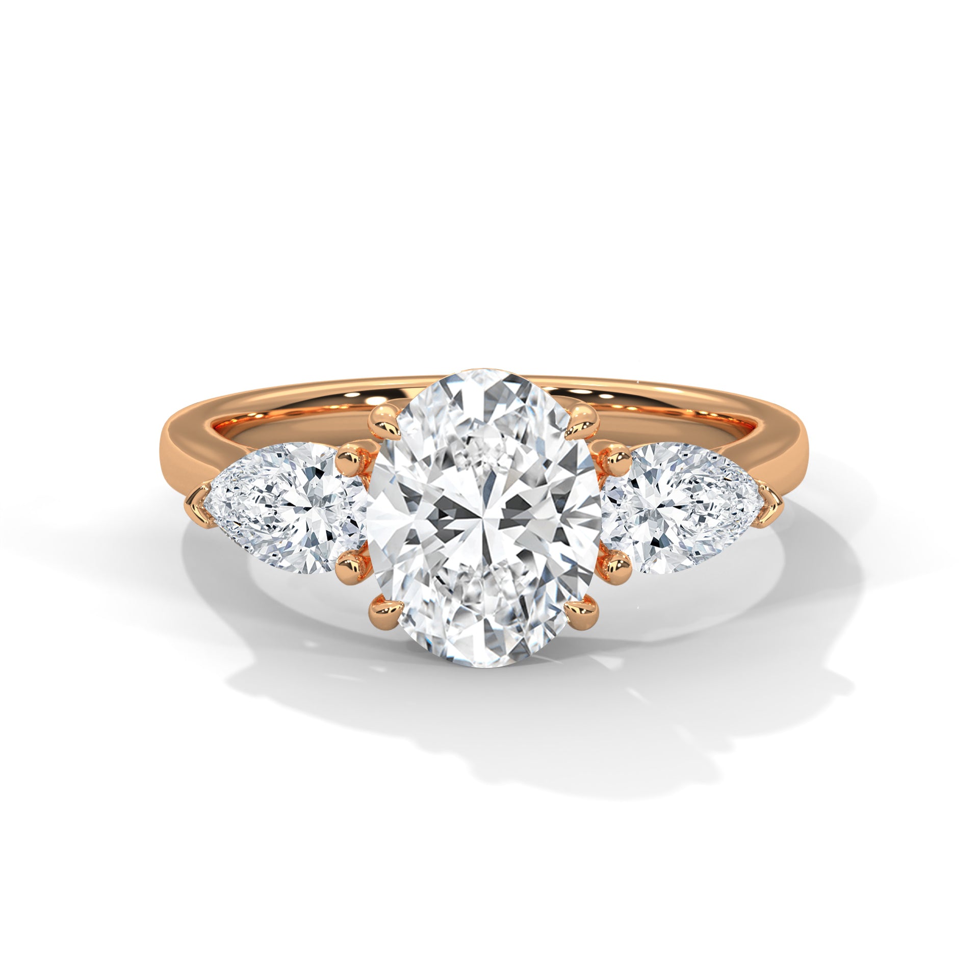 Oval Three Stone Engagement Ring with Pears 18K Rose Gold | Lab Grown Diamond