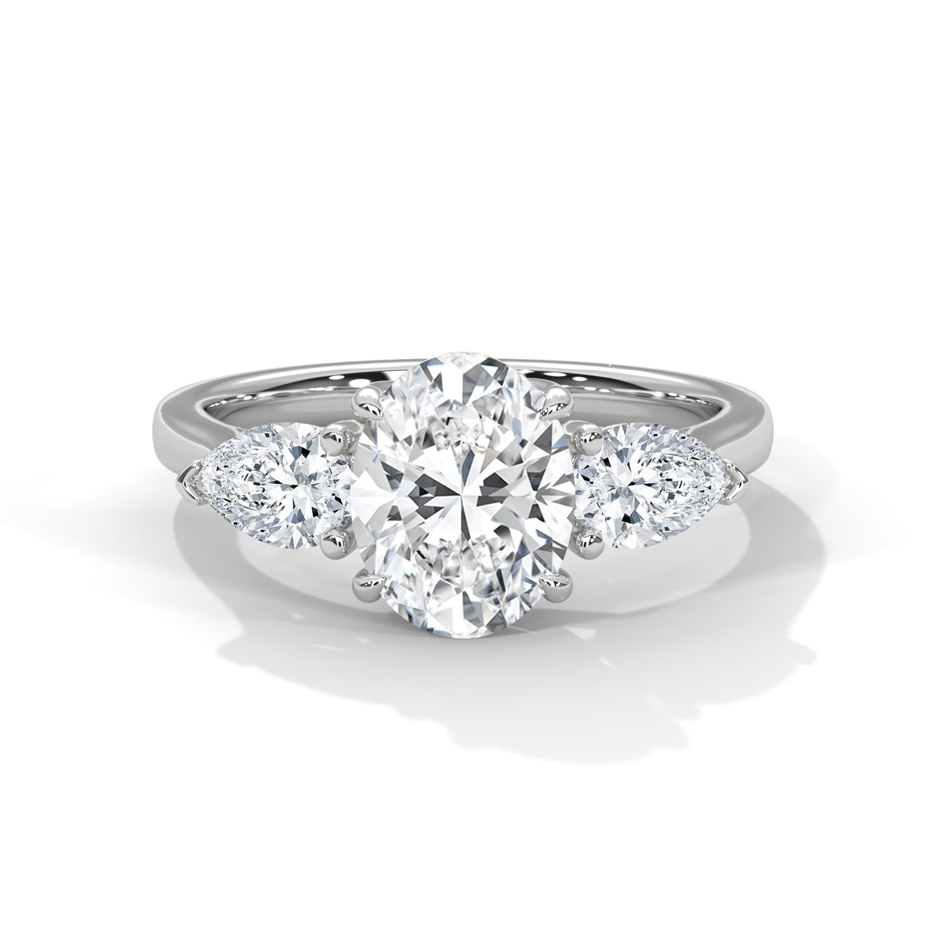 Oval Three Stone Engagement Ring with Pears Platinum | Lab Grown Diamond