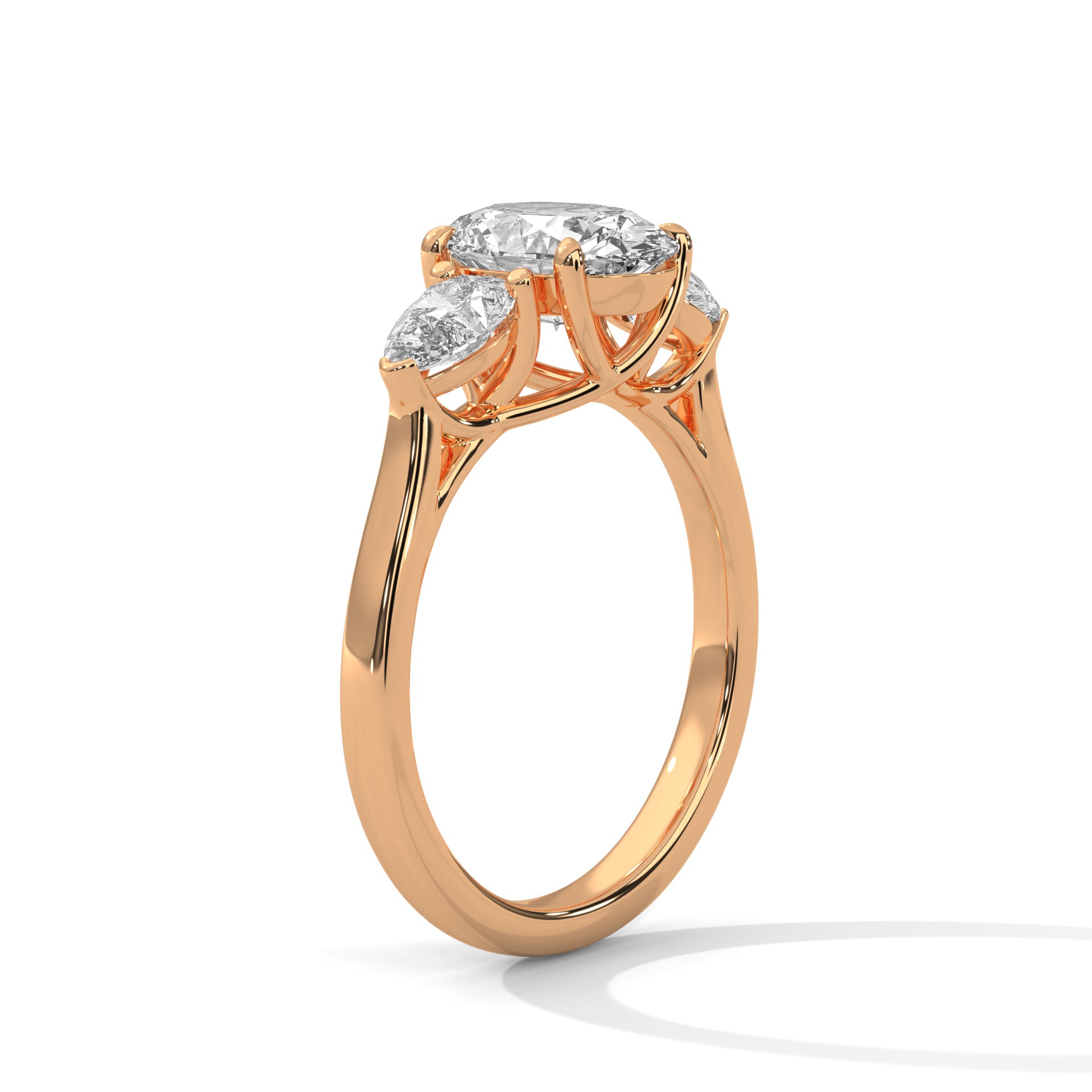Oval Three Stone Engagement Ring with Pears 18K Rose Gold | Lab Grown Diamond