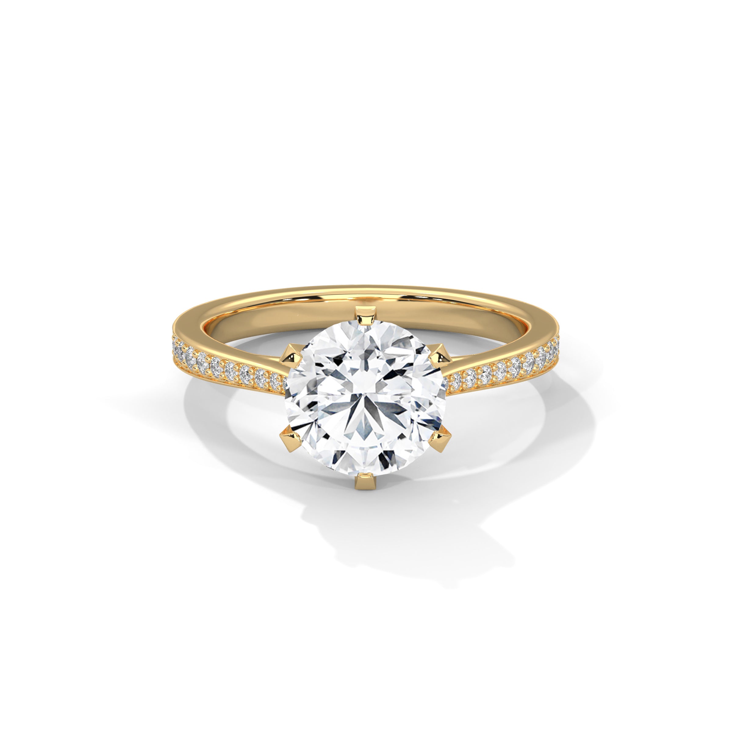 Cathedral Engagement Ring with Pave in 18K | Lab Grown Diamond