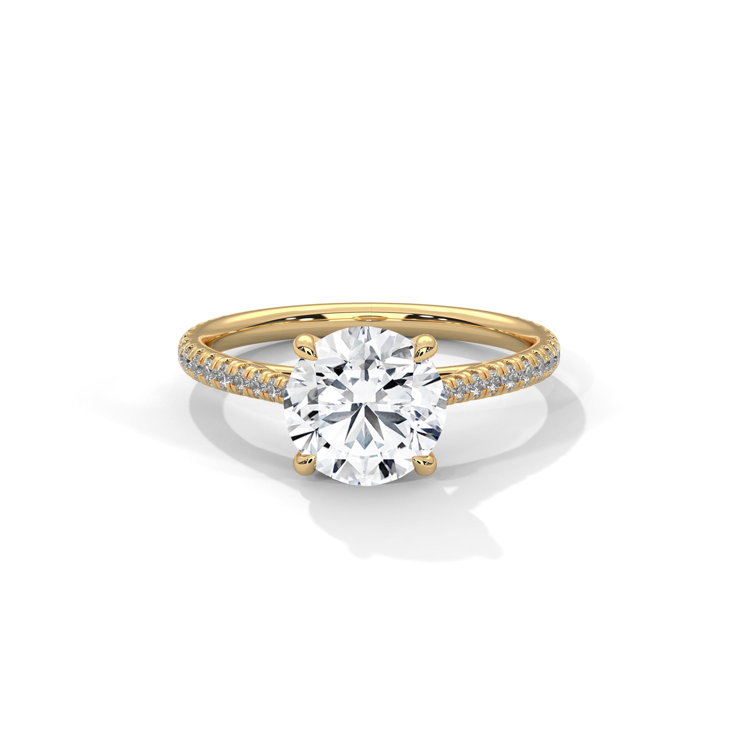 Four Prong Cathedral Engagement Ring with Pave in 18K | Lab Grown Diamond