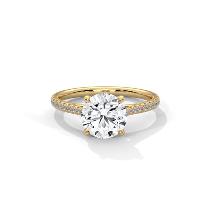 Four Prong Cathedral Engagement Ring with Pave in 18K | Lab Grown Diamond