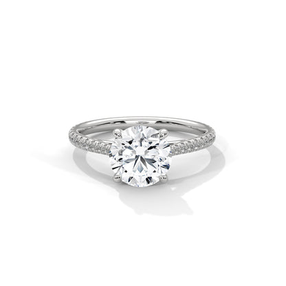 Four Prong Cathedral Engagement Ring with Pave in Platinum | Lab Grown Diamond