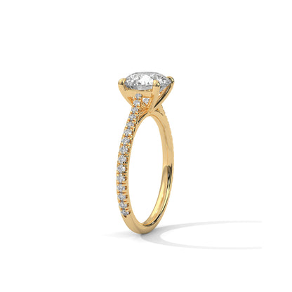 Four Prong Cathedral Engagement Ring with Pave in 18K | Lab Grown Diamond