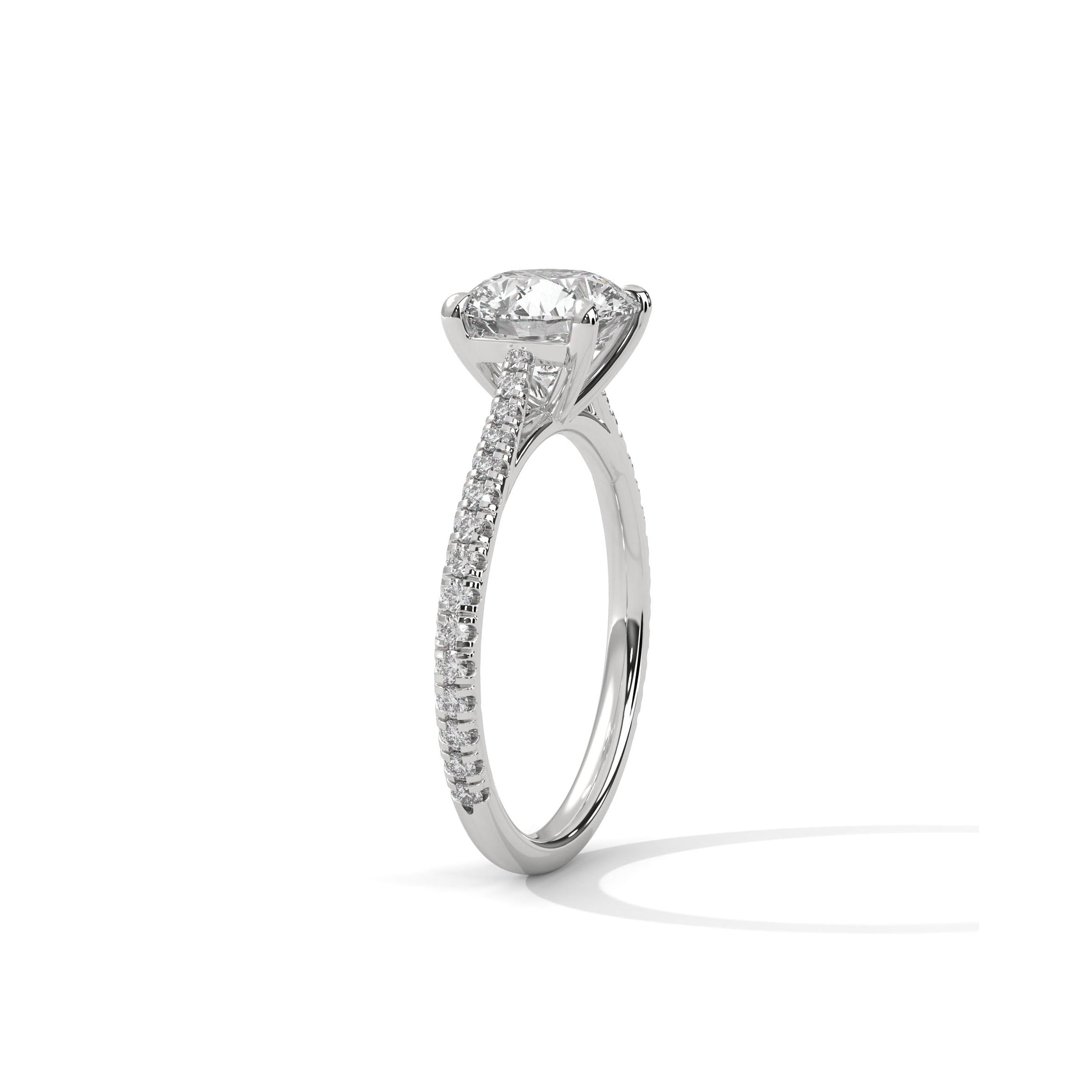 Four Prong Cathedral Engagement Ring with Pave in Platinum | Lab Grown Diamond