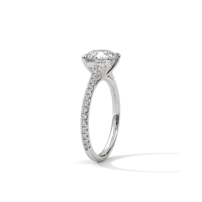 Four Prong Cathedral Engagement Ring with Pave in Platinum | Lab Grown Diamond
