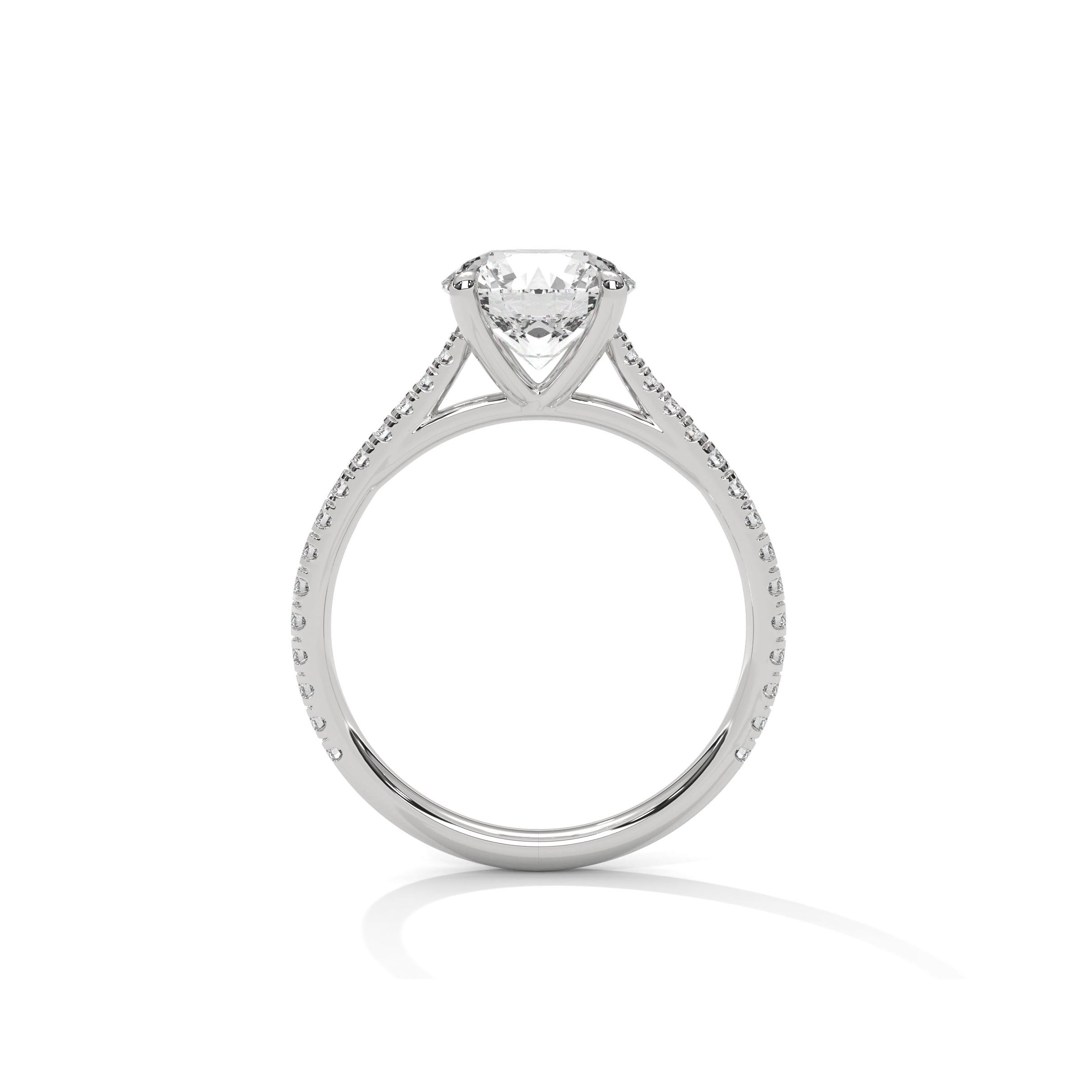 Four Prong Cathedral Engagement Ring with Pave in Platinum | Lab Grown Diamond
