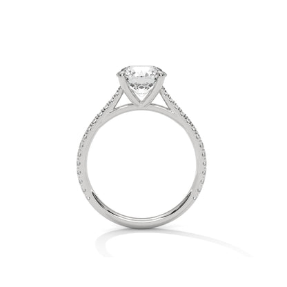 Four Prong Cathedral Engagement Ring with Pave in Platinum | Lab Grown Diamond