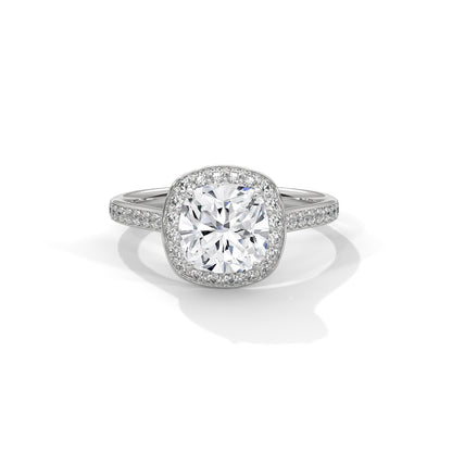 Cushion Halo Engagement Ring with Pave Platinum | Lab Grown Diamond