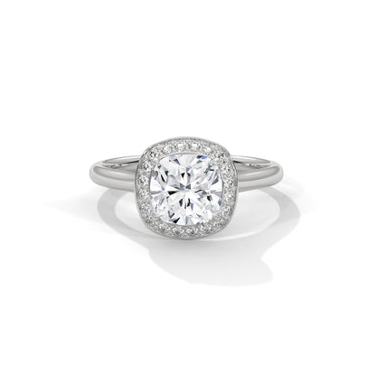 Cushion Halo Engagement Ring Platinum | Lab Grown Diamond
