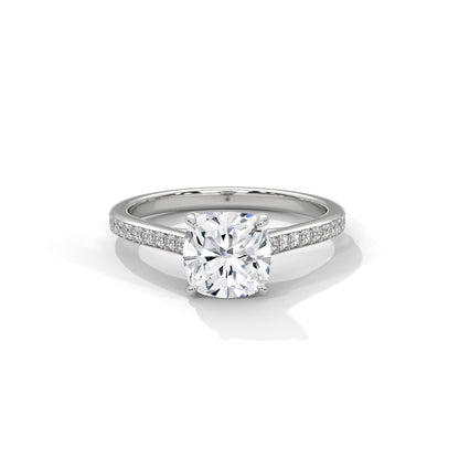 Cushion Cathedral Engagement Ring with Pave Platinum | Lab Grown Diamond