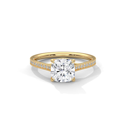 Cushion Engagement Ring with Pave 18K | Lab Grown Diamond