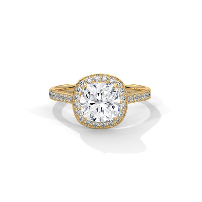 Cushion Halo Engagement Ring with Pave 18K | Lab Grown Diamond