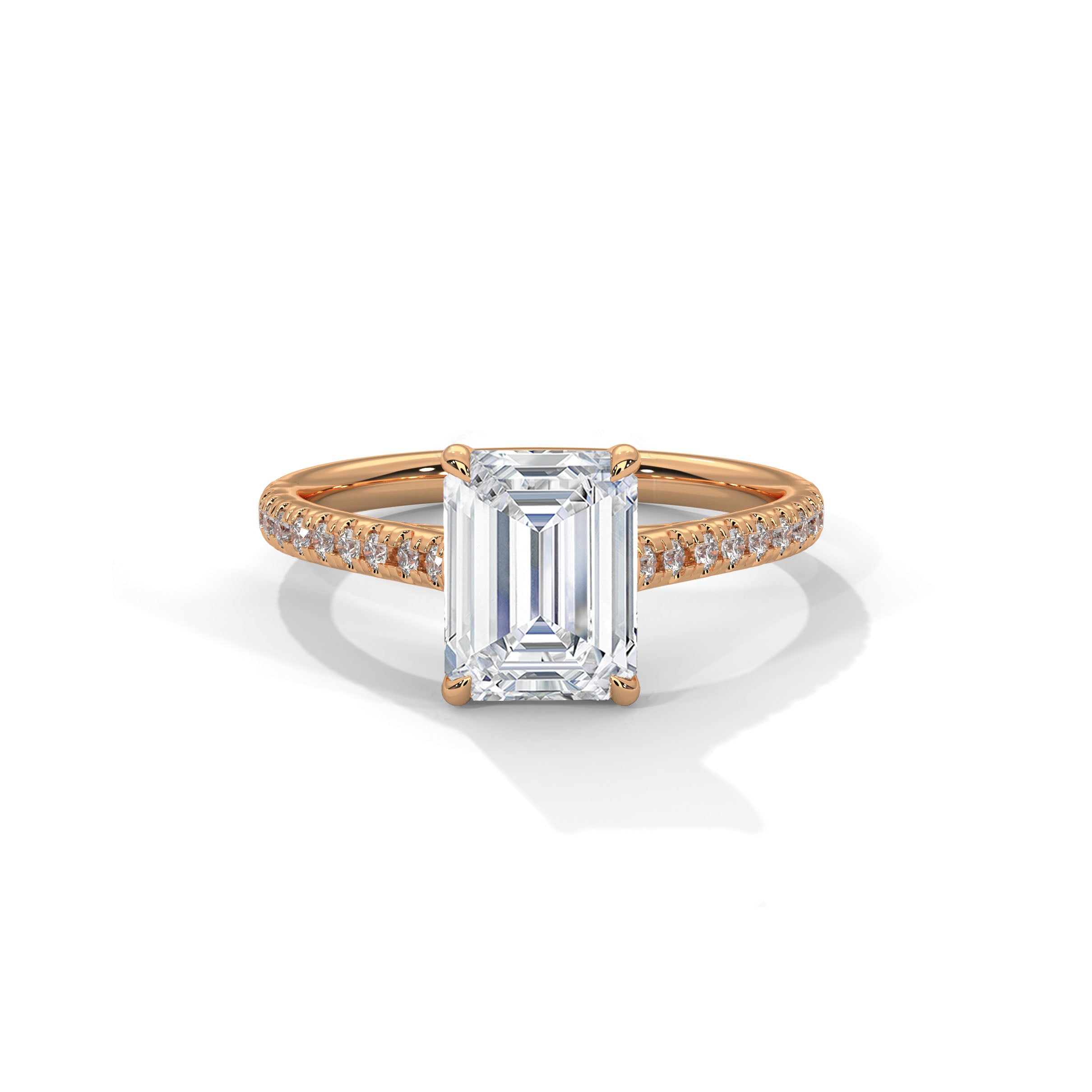 Emerald Engagement Ring with Pave 18K Rose Gold | Lab Grown Diamond