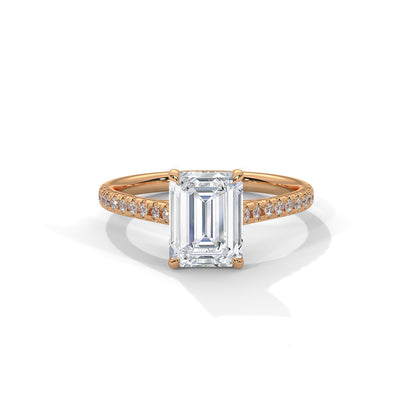 Emerald Engagement Ring with Pave 18K Rose Gold | Lab Grown Diamond