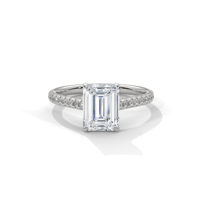 Emerald Engagement Ring with Pave Platinum| Lab Grown Diamond