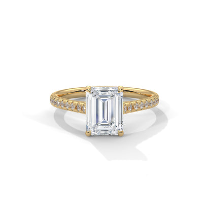 Emerald Engagement Ring with Pave 18K | Lab Grown Diamond