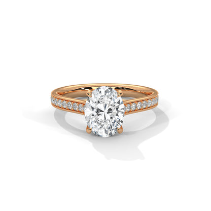 Oval Engagement Ring with Pave 18K Rose Gold | Lab Grown Diamond