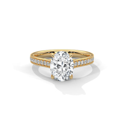 Oval Engagement Ring with Pave 18K  | Lab Grown Diamond