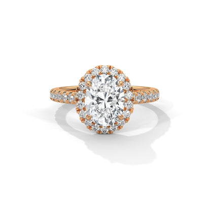 Oval Halo Engagement Ring with Pave 18K Rose Gold | Lab Grown Diamond