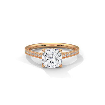 Cushion Engagement Ring with Pave 18K Rose Gold | Lab Grown Diamond