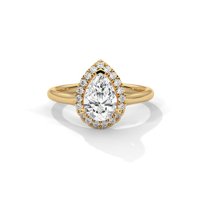 Pear Halo Cathedral Engagement Ring 18K | Lab Grown Diamond
