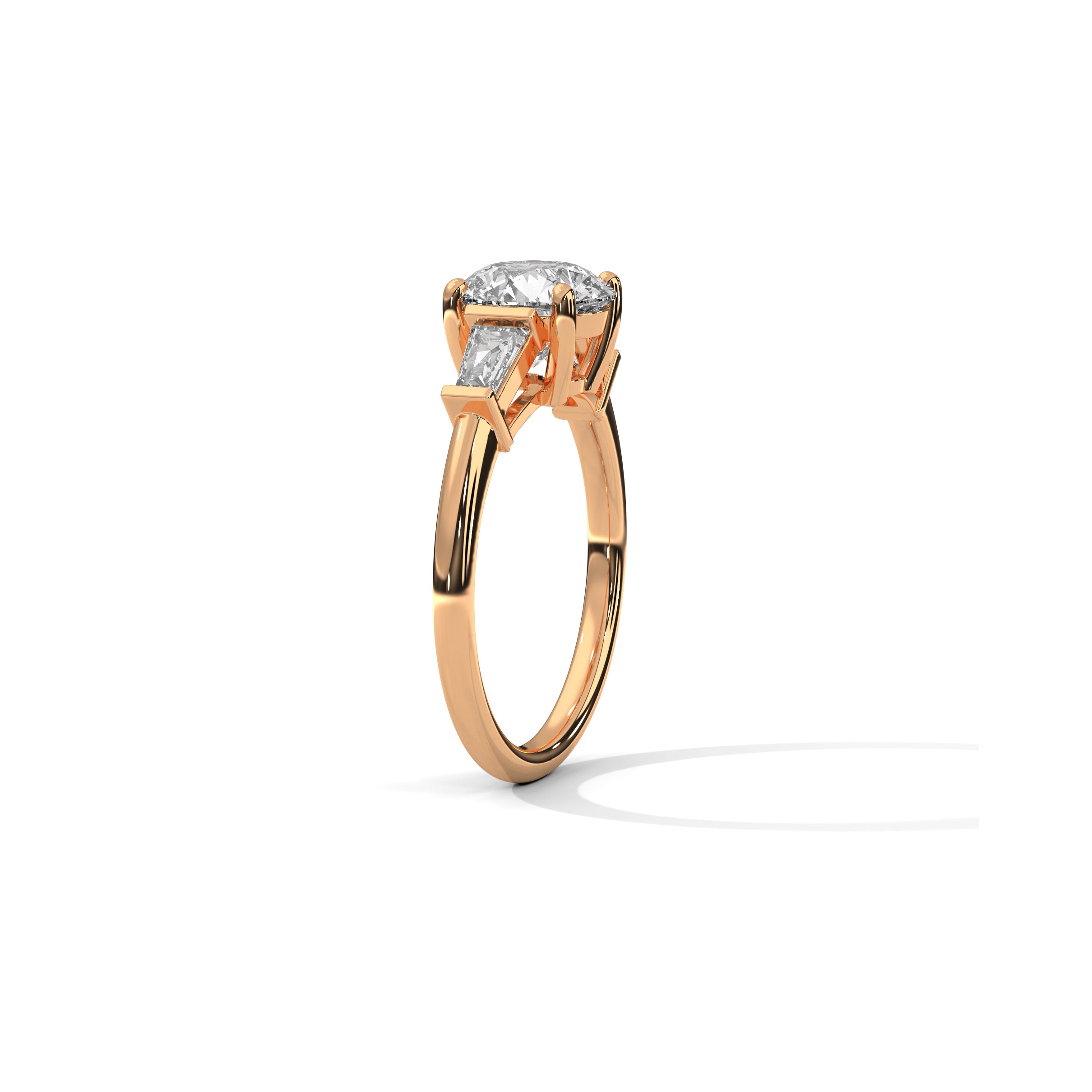 Three Stone Engagement Ring with Baguettes 18K Rose Gold | Lab Grown Diamond