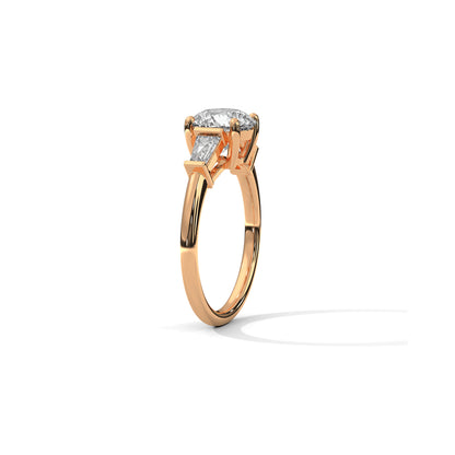 Three Stone Engagement Ring with Baguettes 18K Rose Gold | Lab Grown Diamond