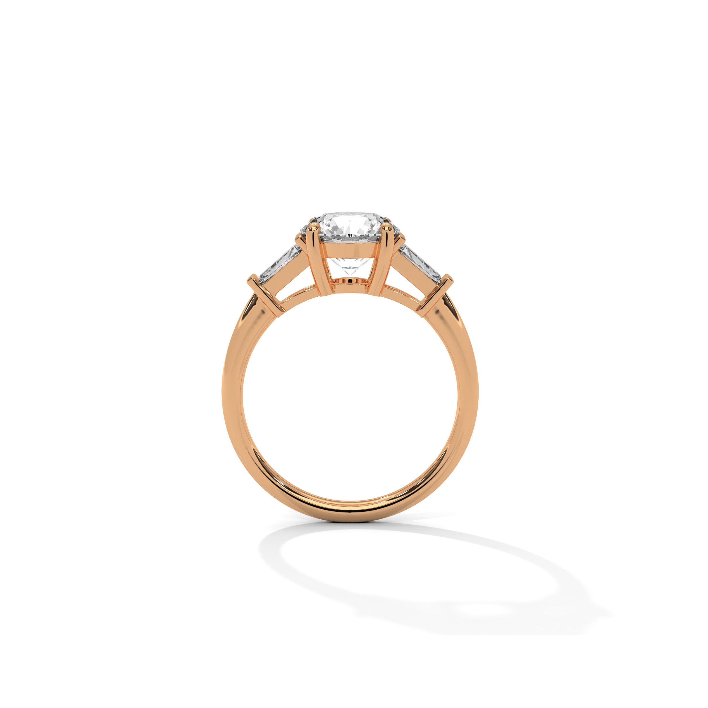Three Stone Engagement Ring with Baguettes 18K Rose Gold | Lab Grown Diamond