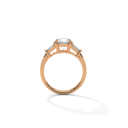 Three Stone Engagement Ring with Baguettes 18K Rose Gold | Lab Grown Diamond