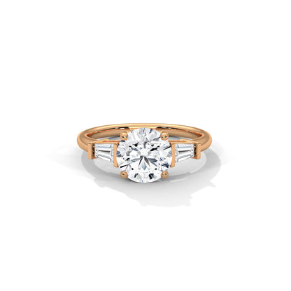 Three Stone Engagement Ring with Baguettes 18K Rose Gold | Lab Grown Diamond