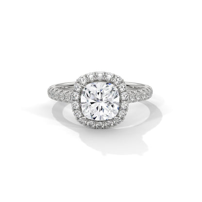 Cushion Halo Cathedral Engagement Ring with Pave Platinum | Lab Grown Diamond