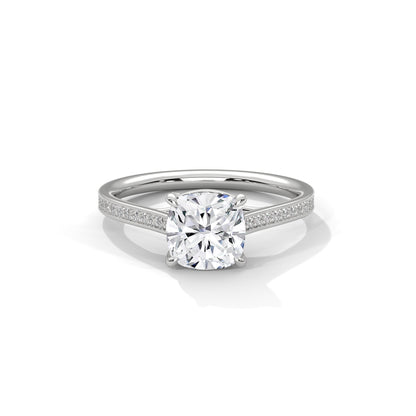 Cushion Engagement Ring with Pave Platinum | Lab Grown Diamond