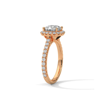 Cushion Halo Cathedral Engagement Ring with Pave 18K Rose Gold | Lab Grown Diamond
