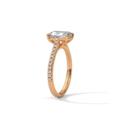 Emerald Engagement Ring with Pave 18K Rose Gold | Lab Grown Diamond