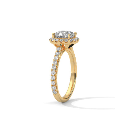 Cushion Halo Cathedral Engagement Ring with Pave 18K | Lab Grown Diamond