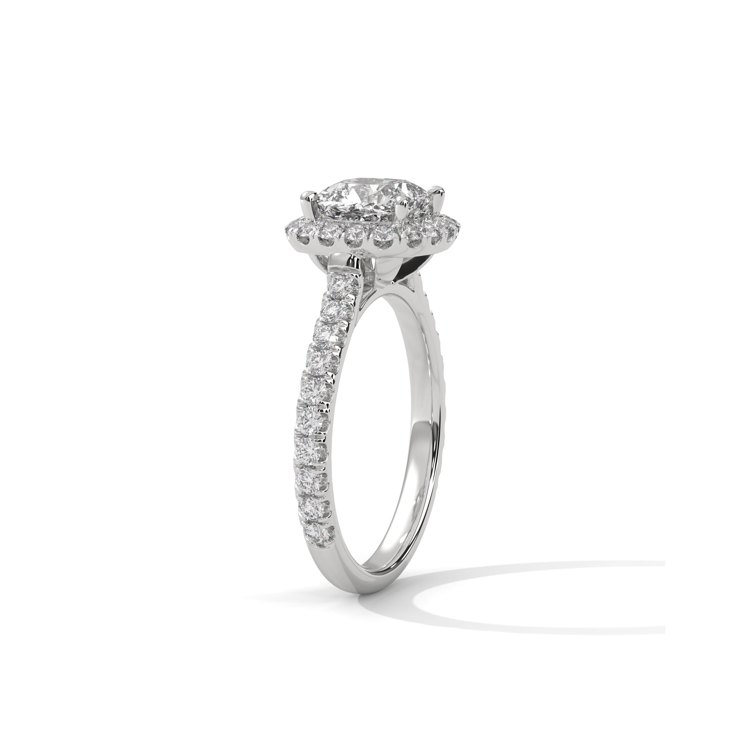 Cushion Halo Cathedral Engagement Ring with Pave Platinum | Lab Grown Diamond