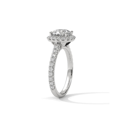 Cushion Halo Cathedral Engagement Ring with Pave Platinum | Lab Grown Diamond