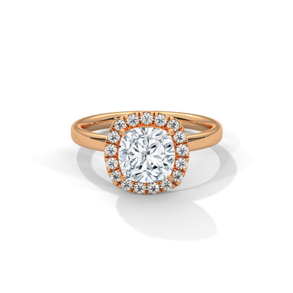 Cushion Halo Solitaire Engagement Ring 18K Rose Gold | Lab Grown Diamond