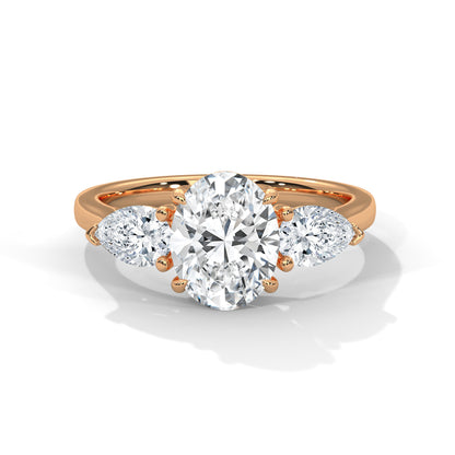 Oval Three Stone Engagement Ring with Pears 18K Rose Gold | Lab Grown Diamond