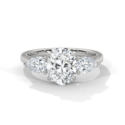 Oval Three Stone Engagement Ring with Pears Platinum | Lab Grown Diamond