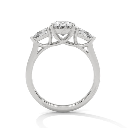 Oval Three Stone Engagement Ring with Pears Platinum | Lab Grown Diamond