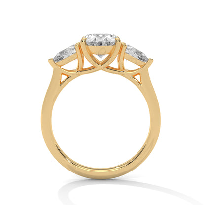 Oval Three Stone Engagement Ring with Pears 18K | Lab Grown Diamond