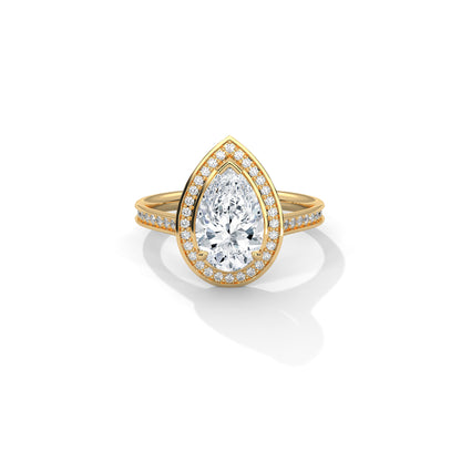 Pear Halo Engagement Ring with Pave 18K | Lab Grown Diamond