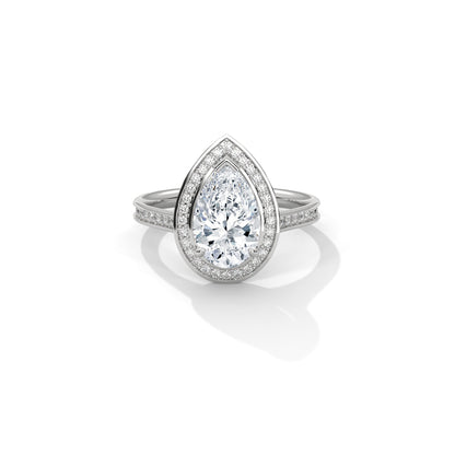 Pear Halo Engagement Ring with Pave Platinum | Lab Grown Diamond