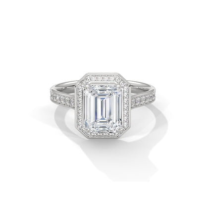 Emerald Halo Engagement Ring with Pave Platinum | Lab Grown Diamond